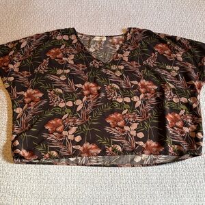 NATURAL LIFE Floral V-Neck Crop Top - Brown and Pink